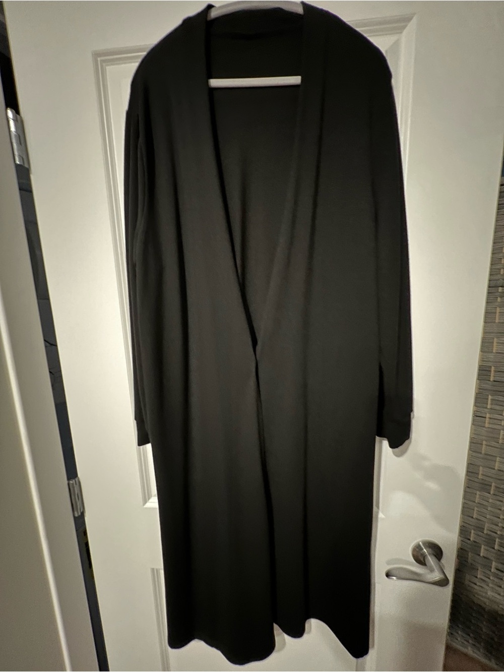 Long Open-Front Black Women's Cardigan